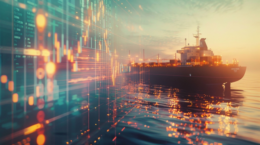 A ship with superimposed digital data graphics